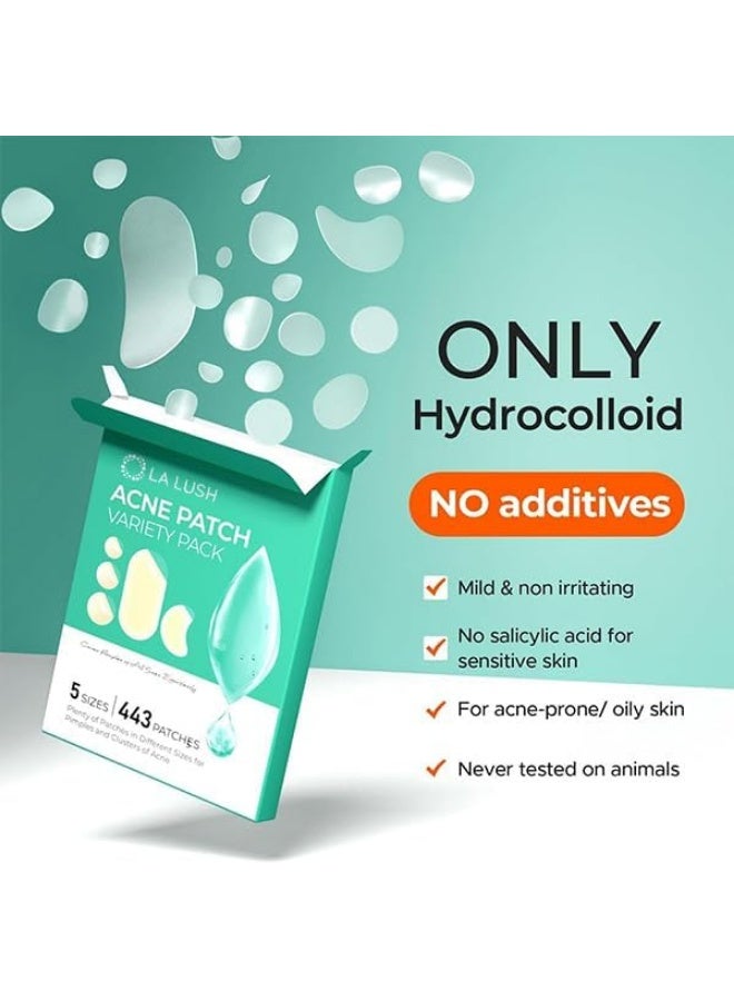 LA LUSH 443 Count Pimple Patches for Face, Hydrocolloid Acne Patch Bulk, Acne Stickers for Covering Cheeks, Forehead, Chin Blemishes Zit Breakouts for All Skin Types (Dots, Strip, Contoured 5 Sizes) - Image 5